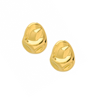 Model wearing the 18K gold-plated organic-shaped stud earrings, paired with a white blazer, highlighting their statement design and sophisticated aesthetic.