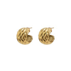 18K gold-plated textured hoop earrings featuring a diamond-patterned surface, delivering a modern statement look with luxurious shine.
