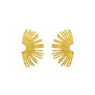 18K gold-plated statement earrings featuring a radiant fan-shaped design with intricate detailing, creating a bold and artistic look.