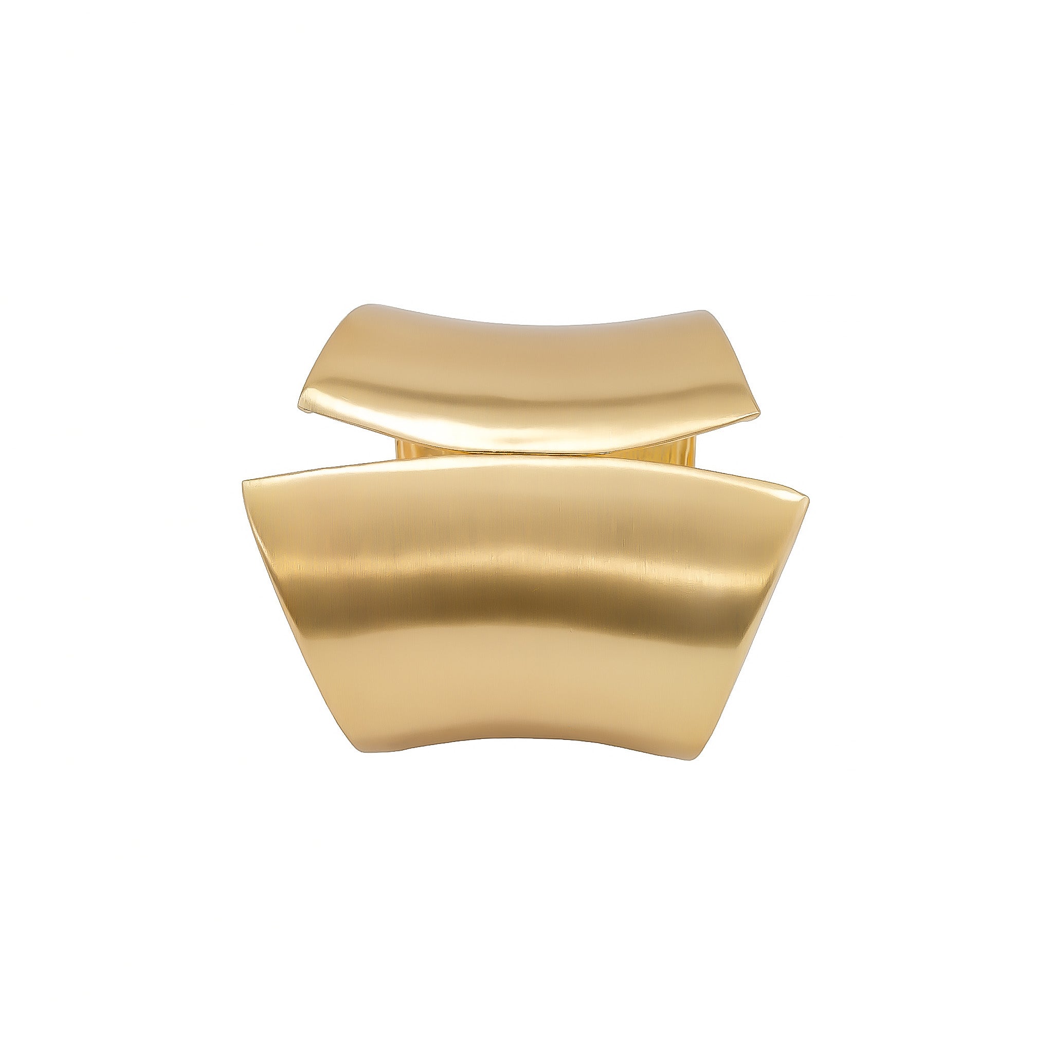 18K gold open cuff bracelet with a bold, curved design and brushed finish.