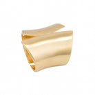 18K gold open cuff bracelet with a bold, curved design and brushed finish.