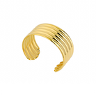 18K gold-plated cuff bracelet featuring a sleek, ribbed design with a high-polish finish, creating a statement accessory that exudes modern elegance.