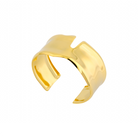 18K gold-plated open cuff bracelet with a modern, fluid silhouette and a high-shine, reflective finish.