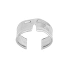 Silver plated open cuff bracelet with a modern, fluid silhouette and a high-shine, reflective finish.