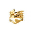 18K gold-plated abstract open ring featuring flowing, organic wave-like designs, creating a dynamic and artistic statement.