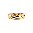 Gold-plated twisted bangle with a glossy finish and a hinge clasp, showcasing a bold and elegant braided design.