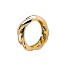 Gold-plated twisted bangle with a glossy finish and a hinge clasp, showcasing a bold and elegant braided design.