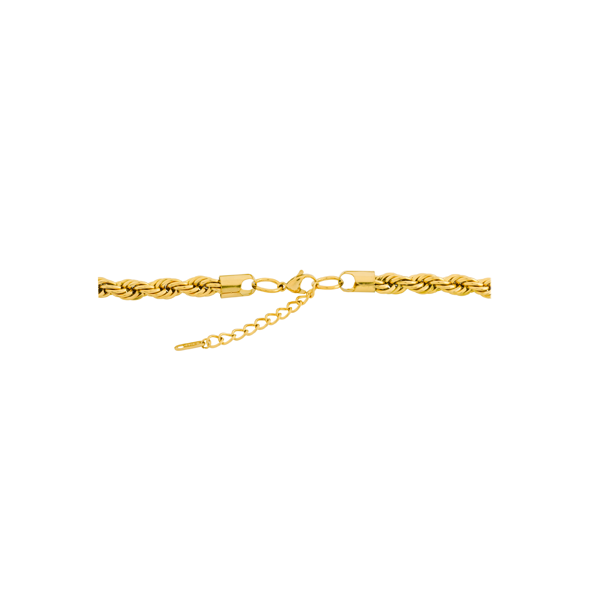 18K gold-plated rope chain necklace featuring a twisted design and adjustable clasp closure.