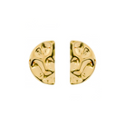 Pair of gold-plated abstract half-moon earrings with a polished, textured design and sculptural detailing.