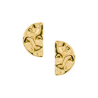 Pair of gold-plated abstract half-moon earrings with a polished, textured design and sculptural detailing.