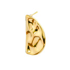 Gold-plated abstract half-moon earrings with a polished, textured design and sculptural detailing.