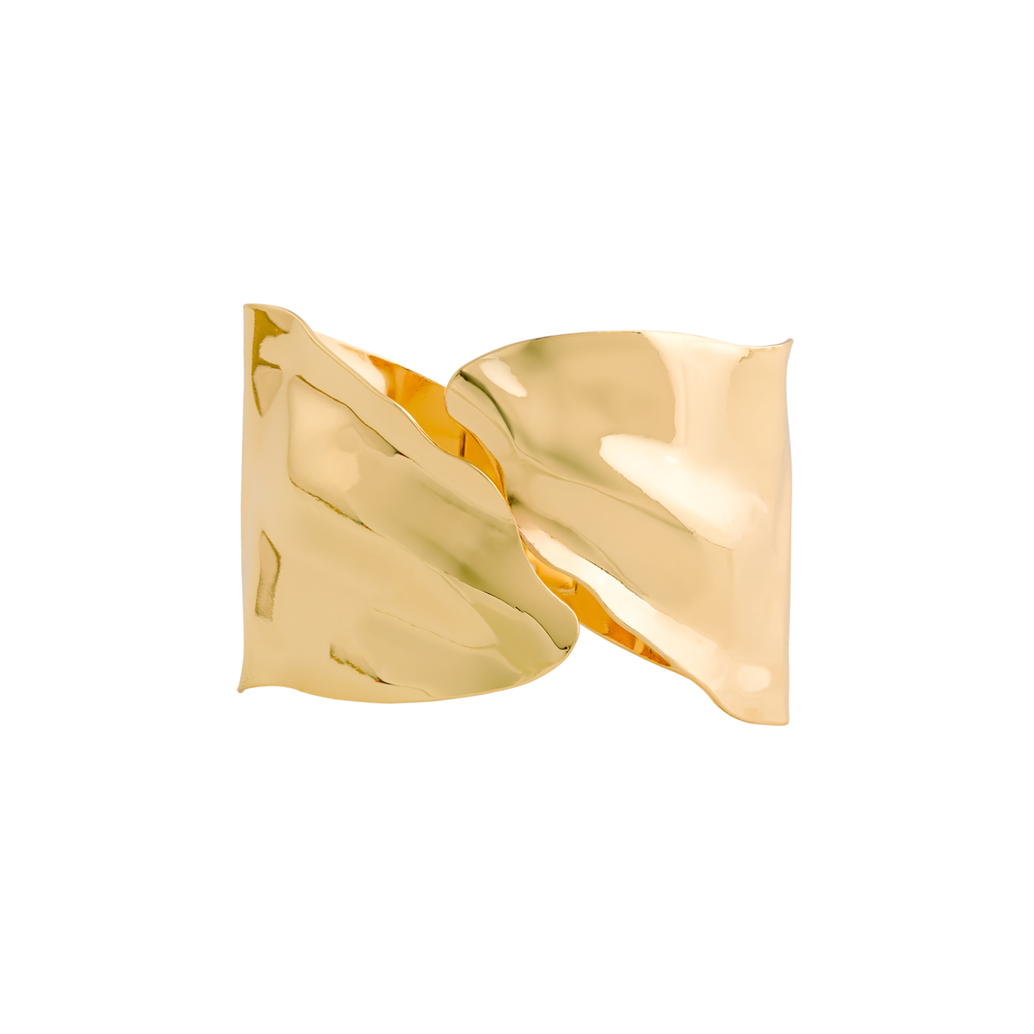 18K gold-plated cuff bracelet with an abstract wavy design, featuring a smooth, glossy finish and a hinge closure.
