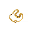 18K gold-plated abstract wave ring featuring a flowing and open-ended design with smooth curves, showcasing modern elegance.