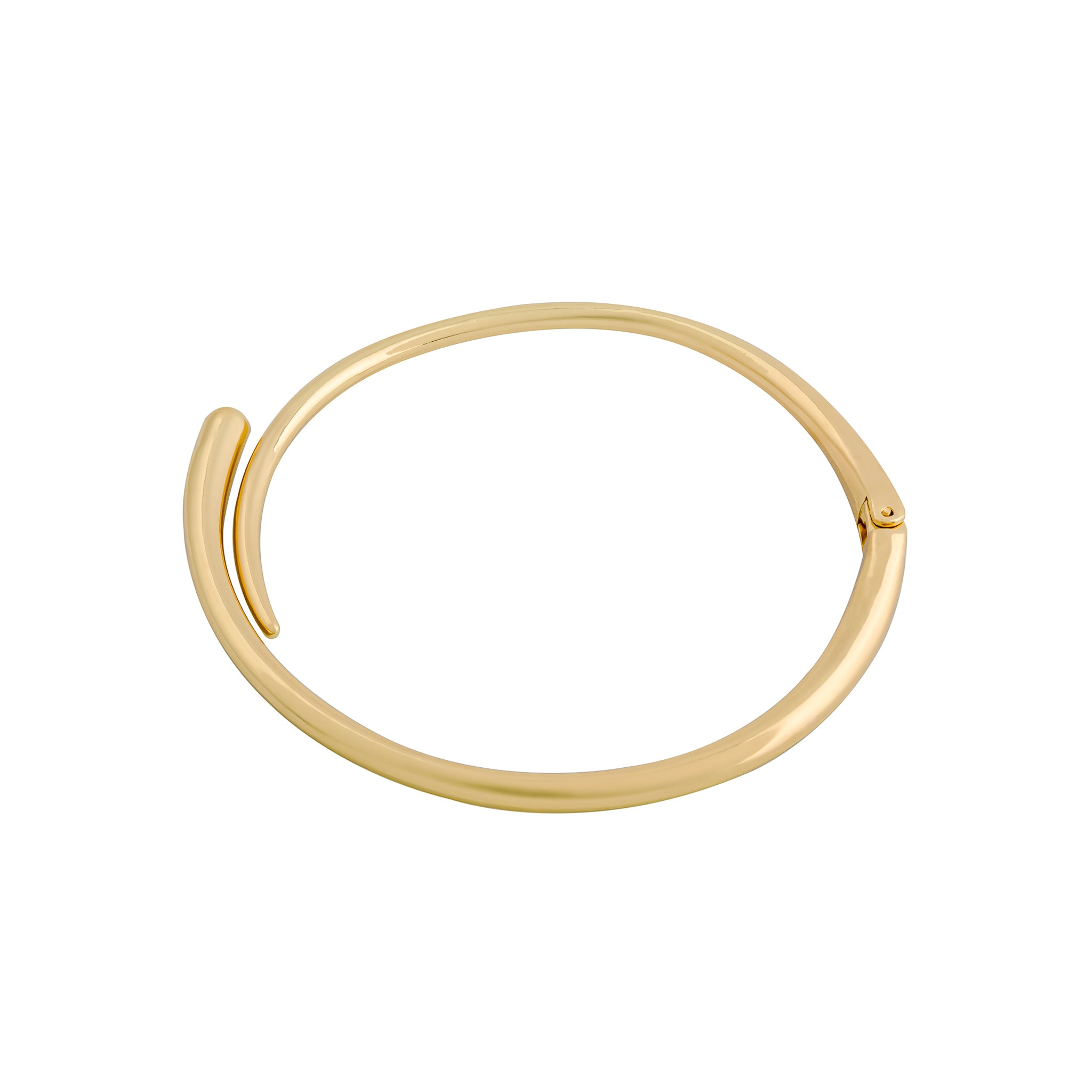 Gold-plated minimalist choker necklace with a sleek, curved design and open-ended structure.