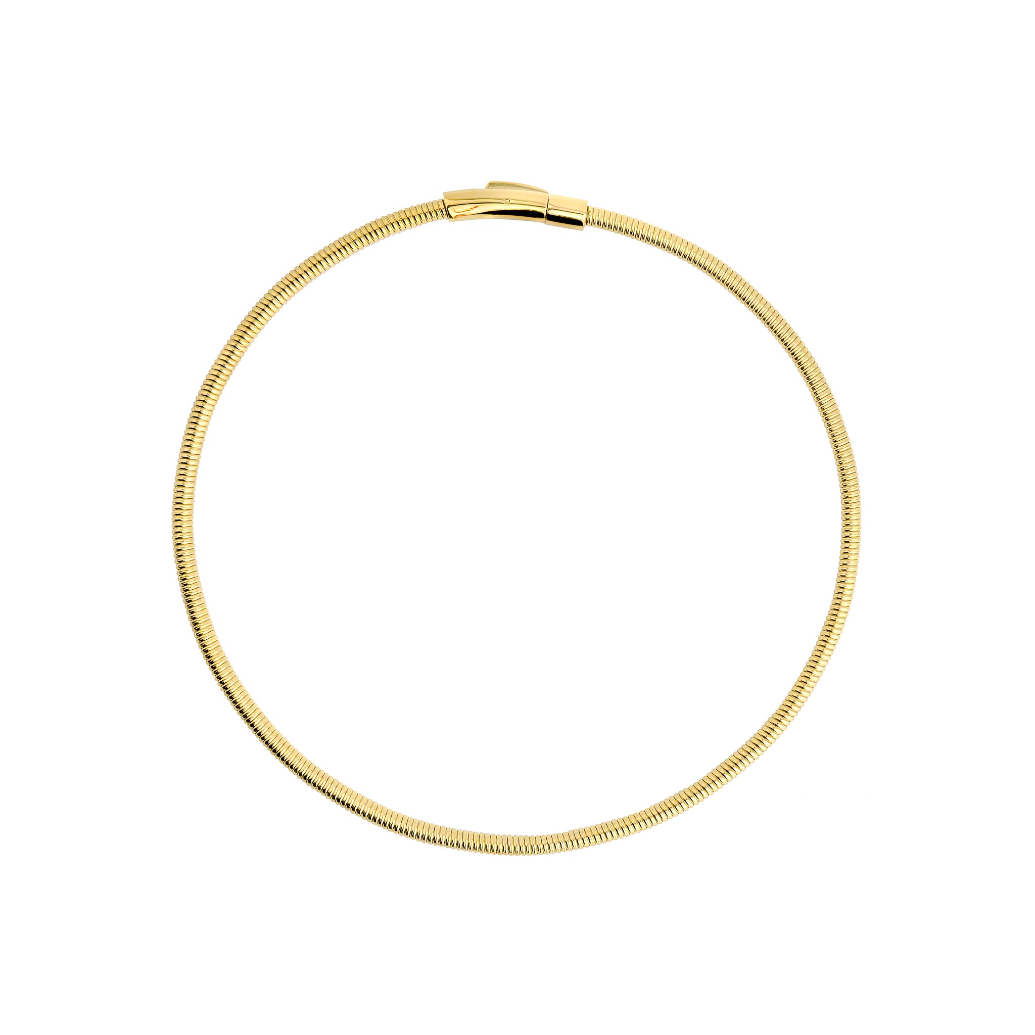 18K gold snake chain necklace with a sleek and minimal design, showcasing its polished and flexible structure.