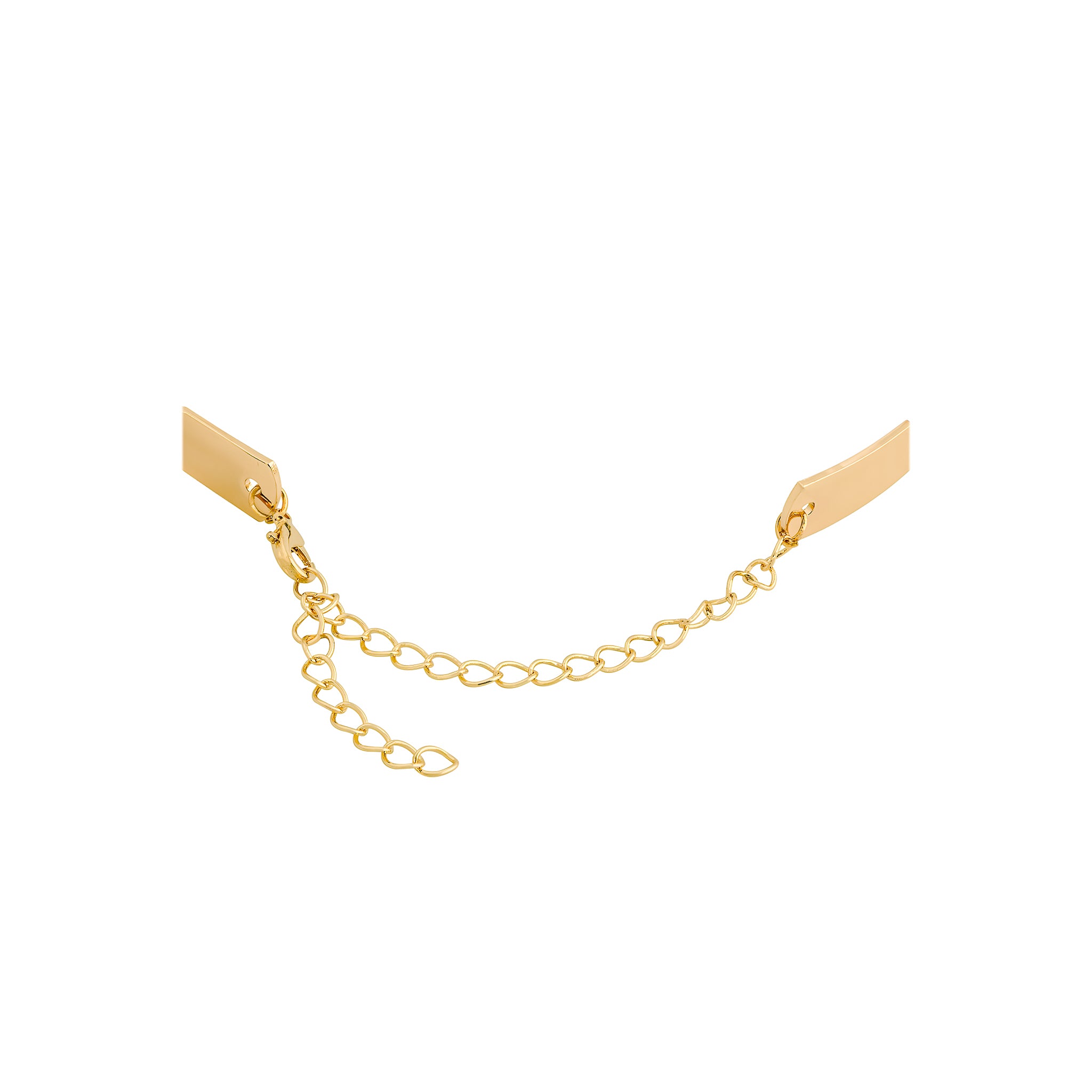 A sleek, polished gold choker with a smooth, reflective surface and a delicate adjustable chain clasp, shown on a white background.