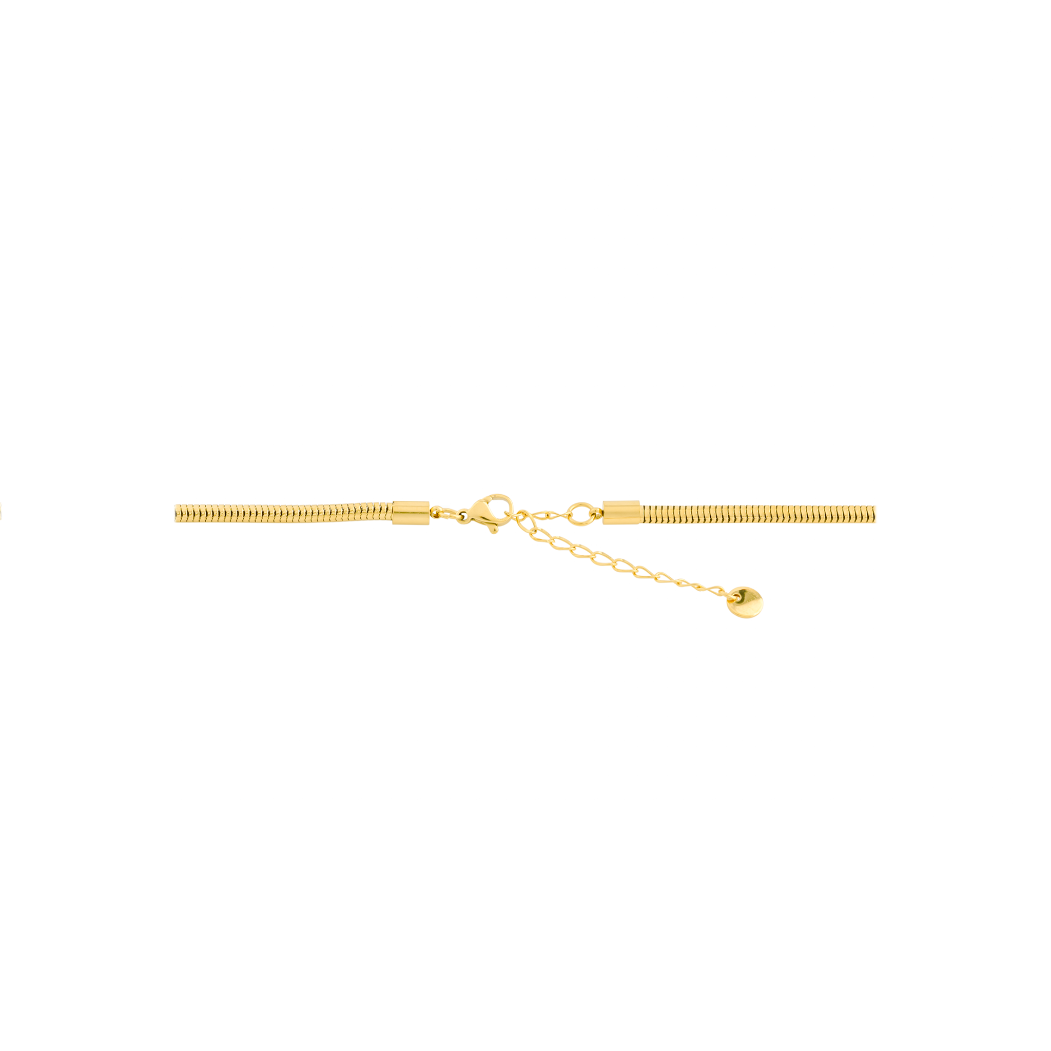A sleek 18K gold-plated necklace featuring a curved crescent pendant on a slim snake chain with a polished finish.
