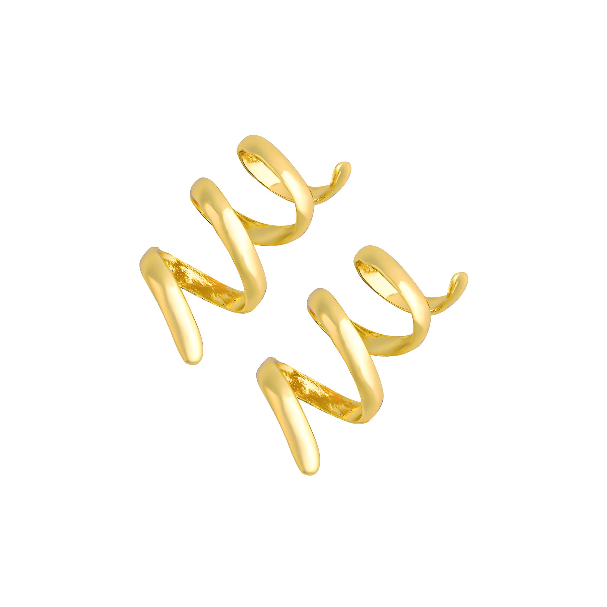 A pair of gold-plated spiral earrings with a bold, twisted design, offering a statement look with smooth, polished curves.