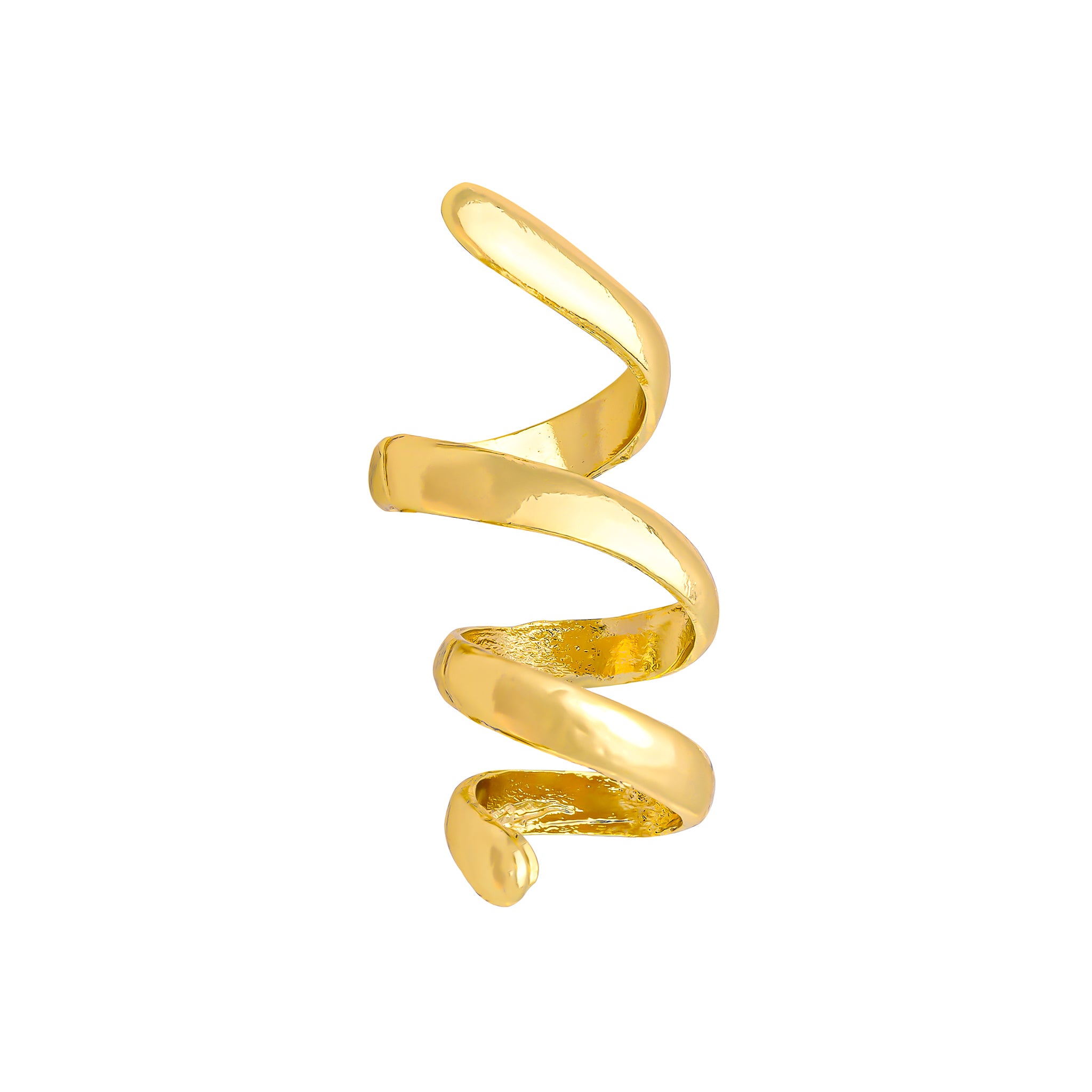 A gold-plated spiral earrings with a bold, twisted design, offering a statement look with smooth, polished curves.