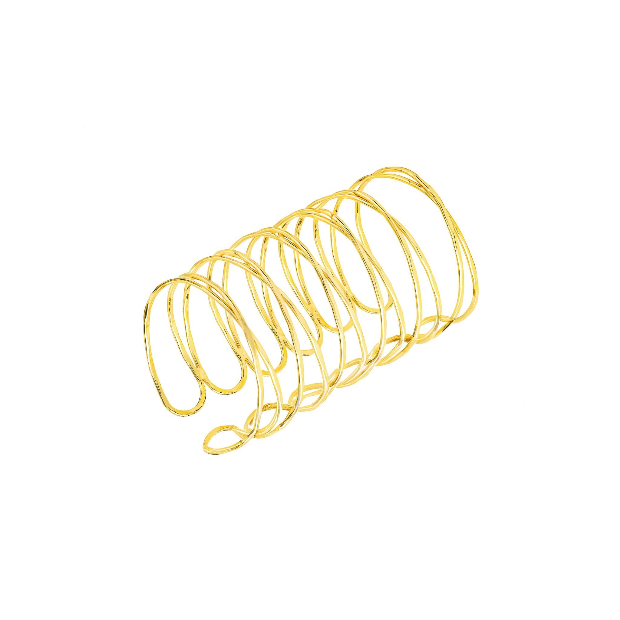 Gold-plated multi-loop cuff bracelet with a contemporary open-wire design, showcasing delicate intertwined loops in a sleek, modern finish.