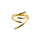 A minimalist gold ring featuring a sleek, modern spiral design. The elegant curves give the ring a dynamic, artistic appeal, perfect for making a bold yet refined fashion statement.