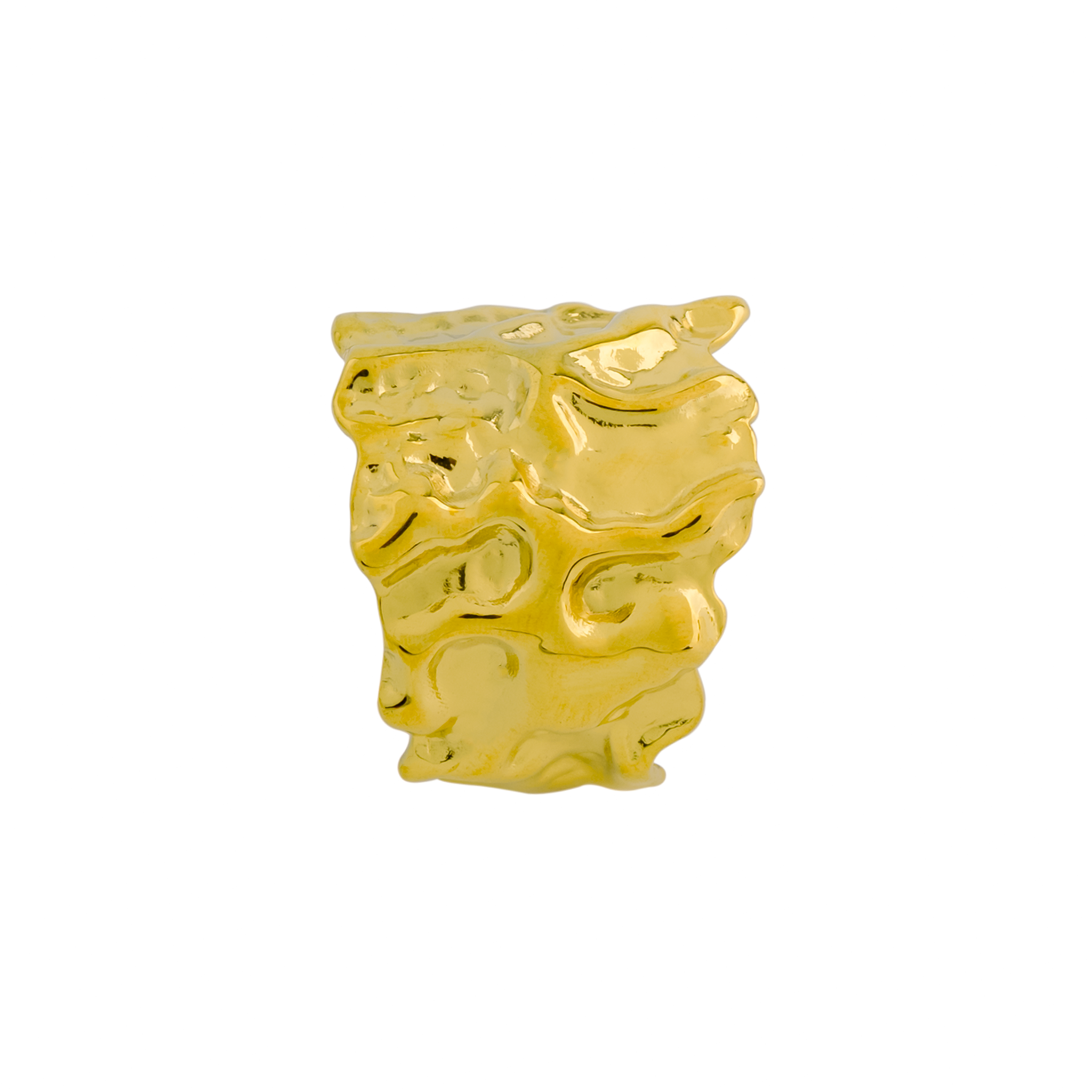 A textured, wide 18K gold ring with an organic, molten finish, reflecting bold individuality.