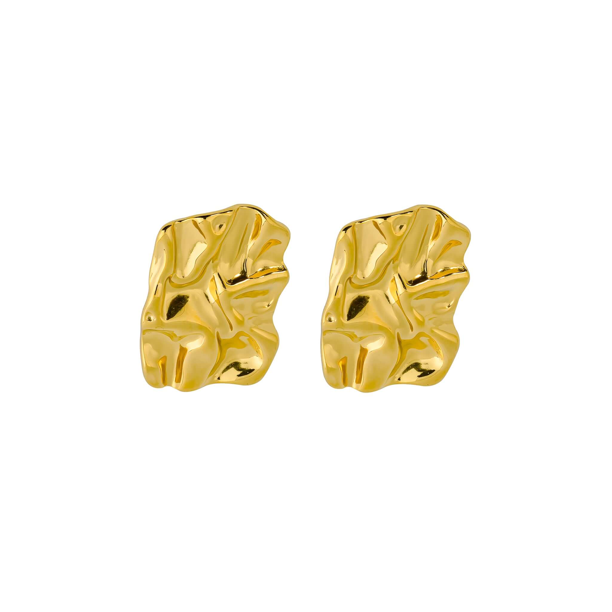A pair of abstract 18K gold earrings featuring a crinkled, sculptural design that highlights contemporary artistry and texture.