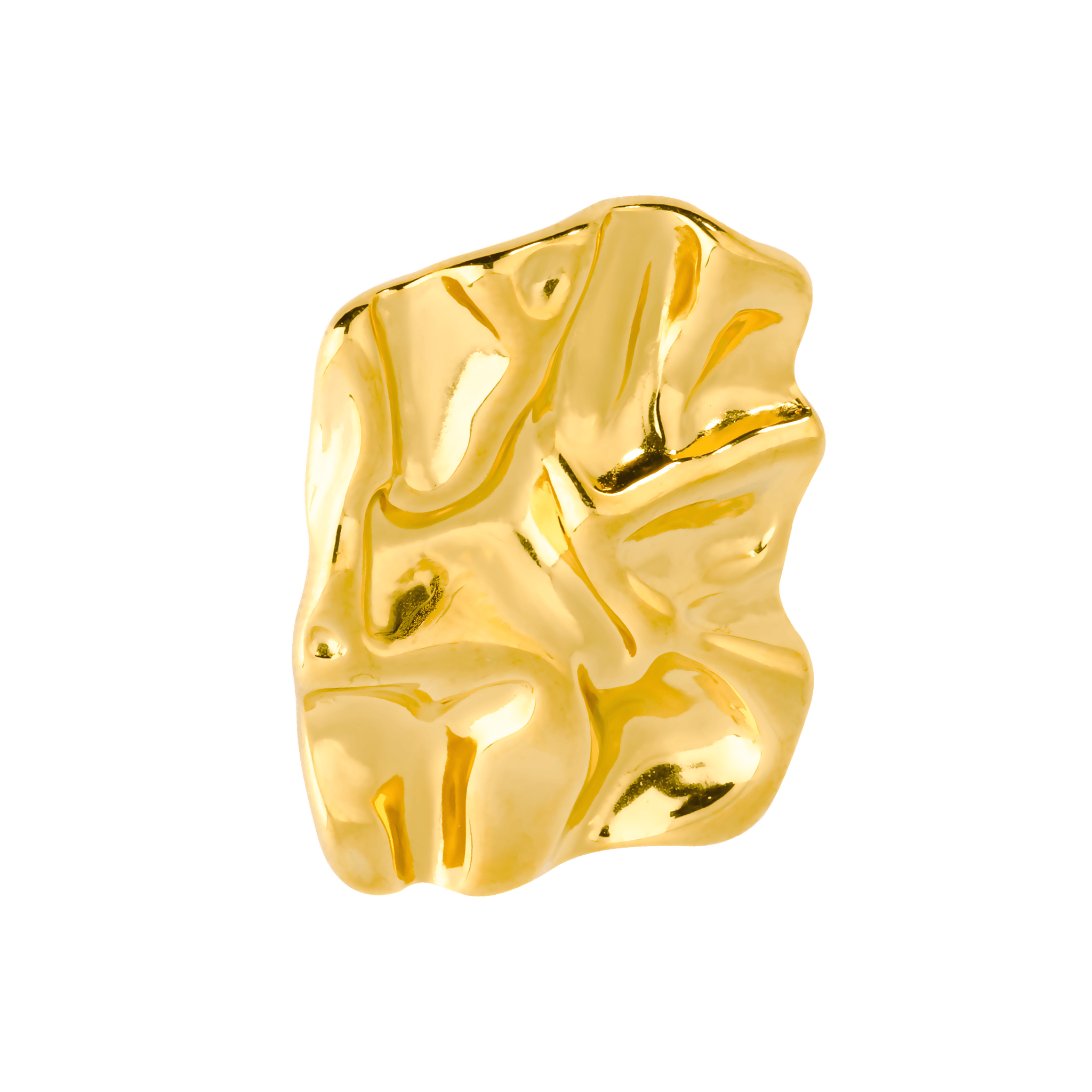 A abstract 18K gold earrings featuring a crinkled, sculptural design that highlights contemporary artistry and texture.