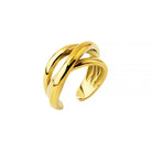 A 3-band intertwined 18K gold-plated ring with a smooth and polished surface, showcasing an elegant, modern, and minimalist design.