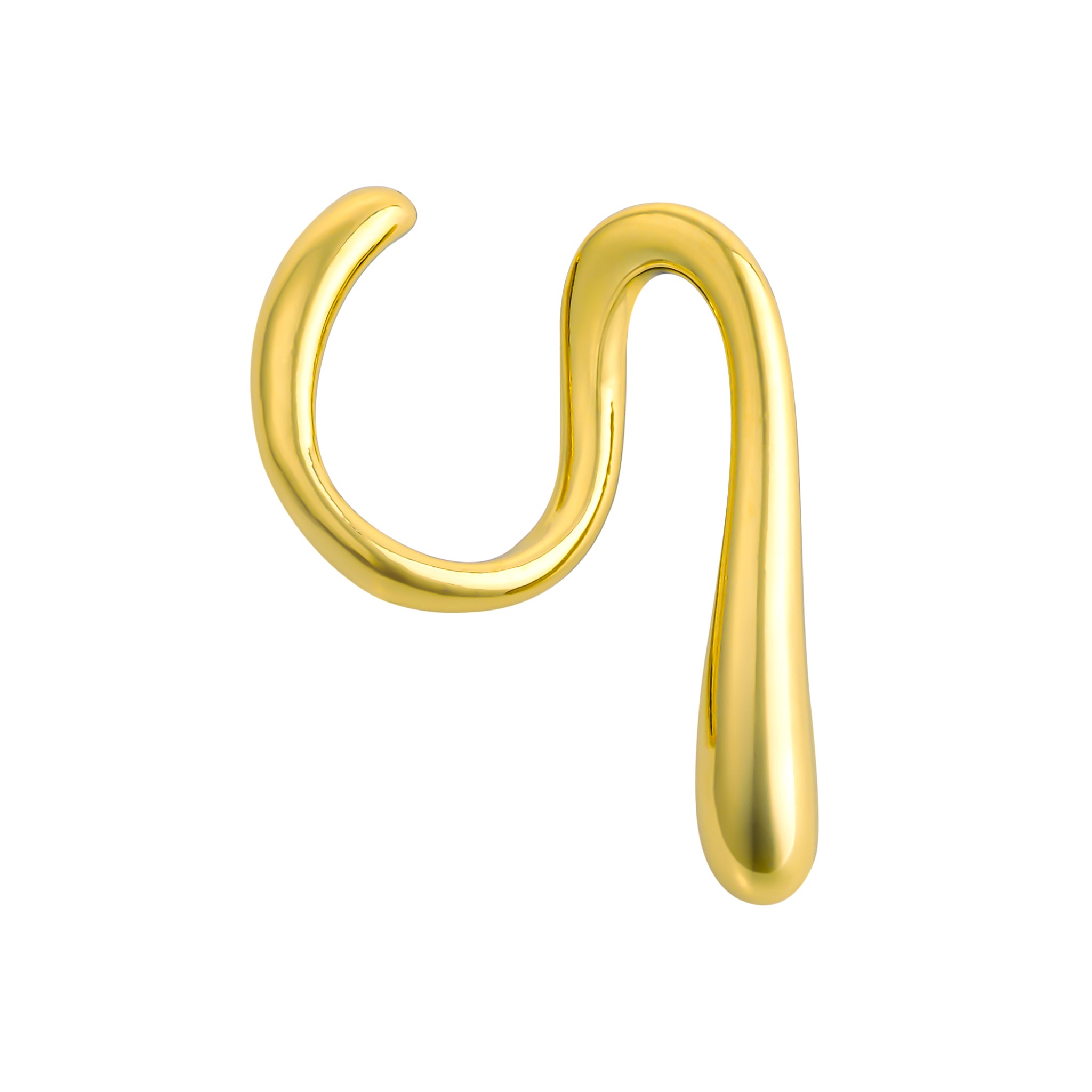 18K gold-plated abstract swirl earrings featuring a fluid, organic design with a curved teardrop-shaped finish.