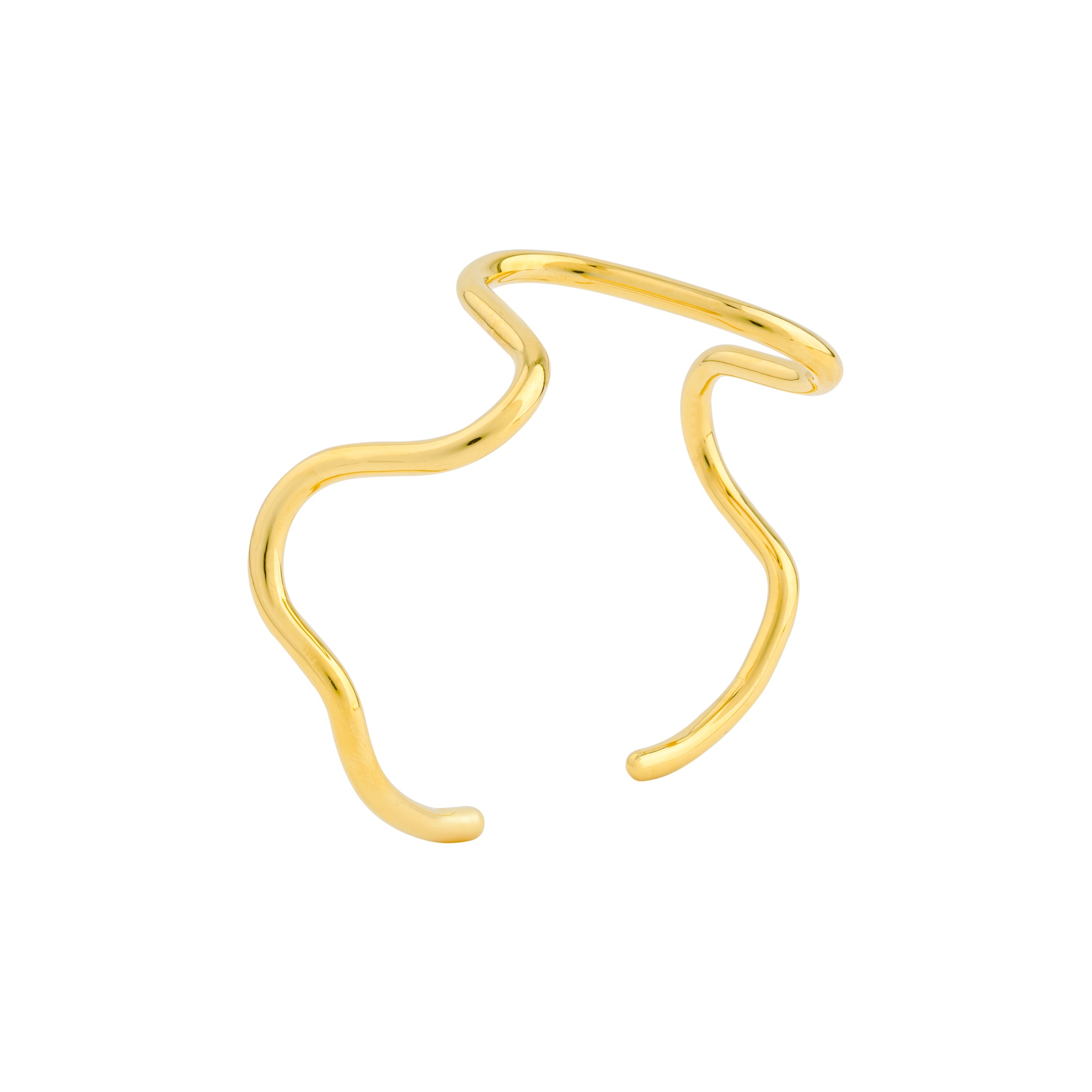 18K gold-plated abstract bracelet with smooth, curved, and fluid design, creating an organic shape for a contemporary and elegant appeal.