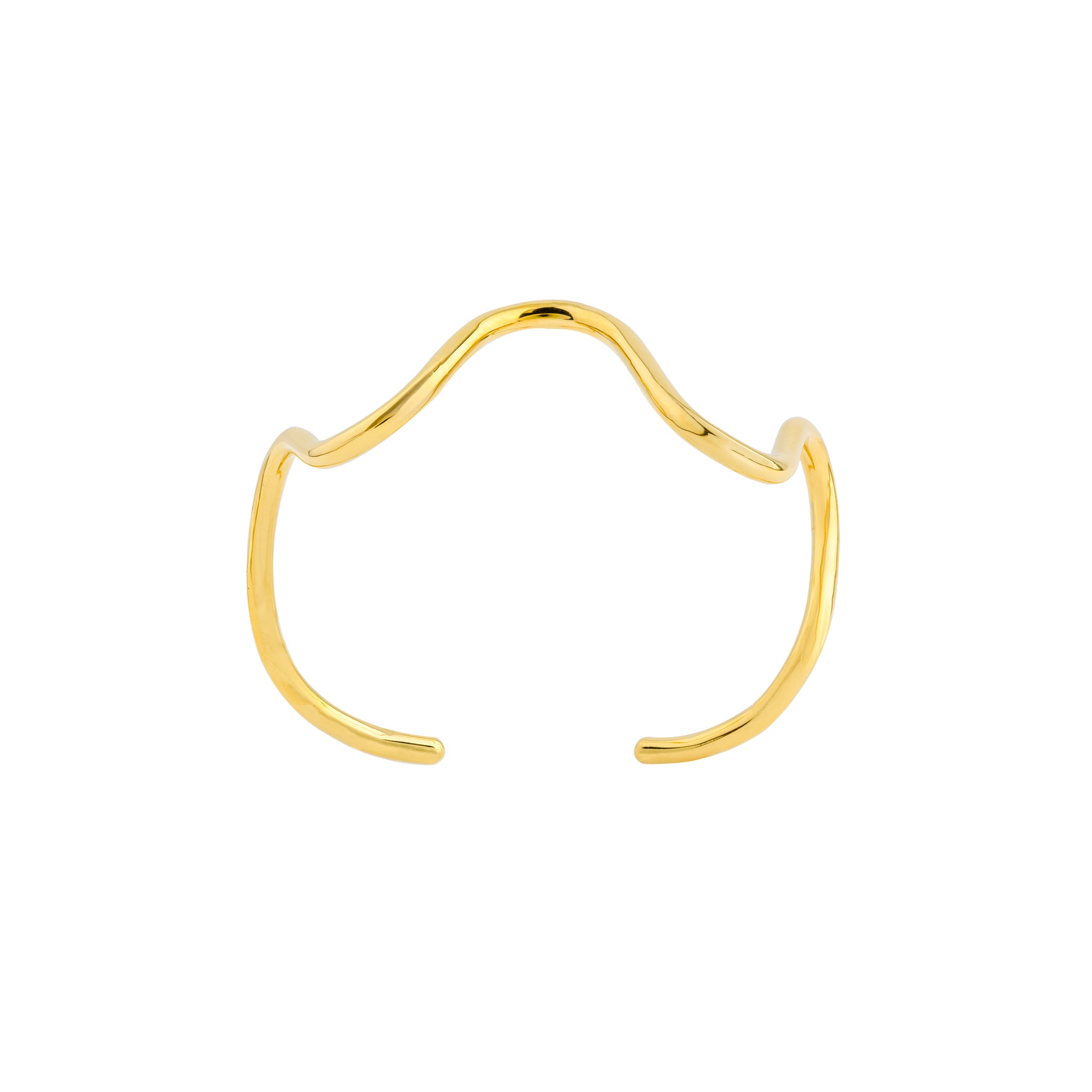 18K gold-plated abstract bracelet with smooth, curved, and fluid design, creating an organic shape for a contemporary and elegant appeal.