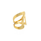 Gold-tone statement ring with a flowing, ripple-inspired design featuring curved bands in a sleek, polished finish.