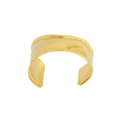 A sleek, 18K gold plated polished cuff bracelet with a minimalistic, wide band design, showcasing smooth edges and a mirror-like finish.