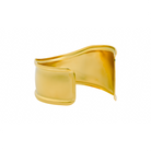 A sleek, 18K gold plated polished cuff bracelet with a minimalistic, wide band design, showcasing smooth edges and a mirror-like finish.