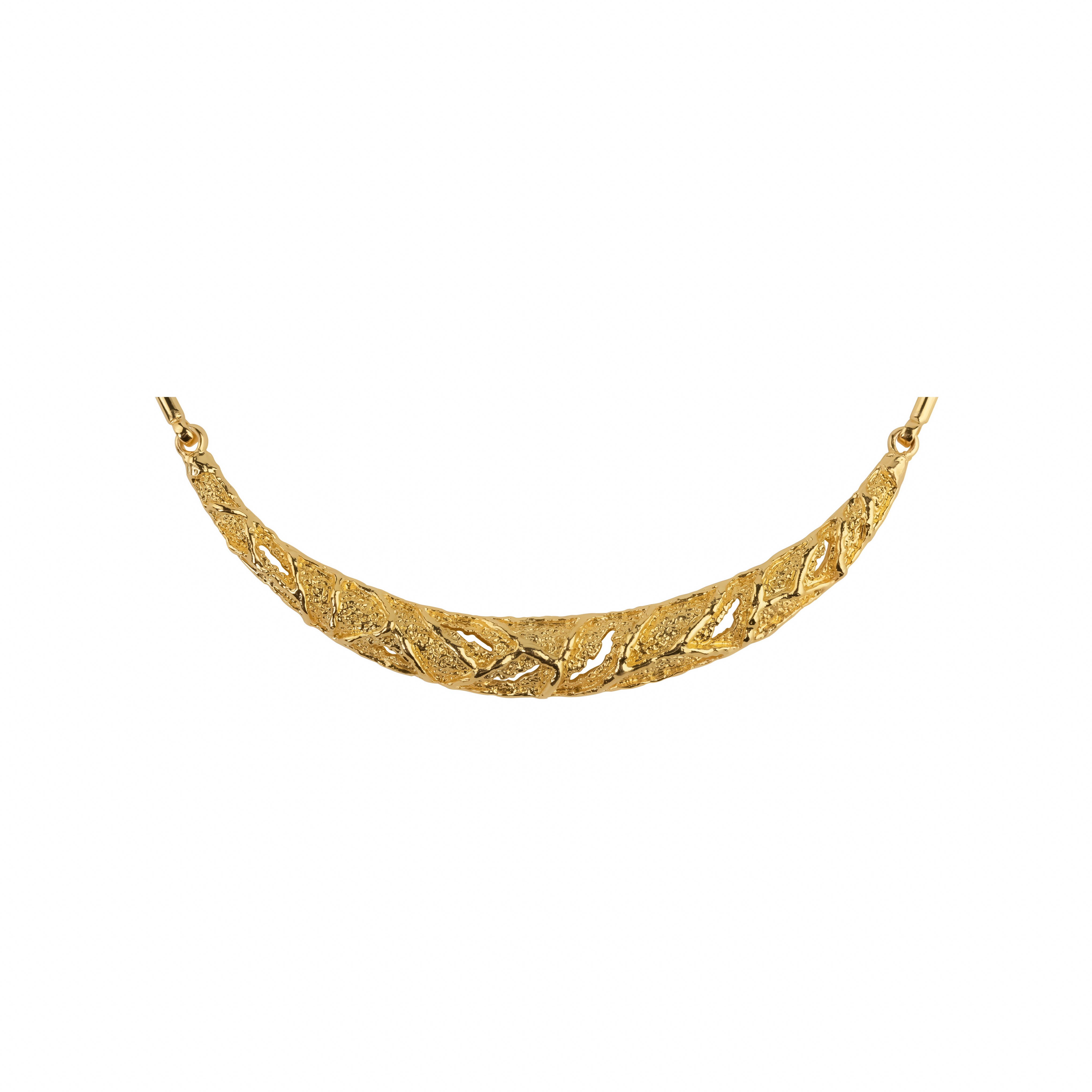 Fortune Necklace, 22K gold plated textured collar necklace with organic design.