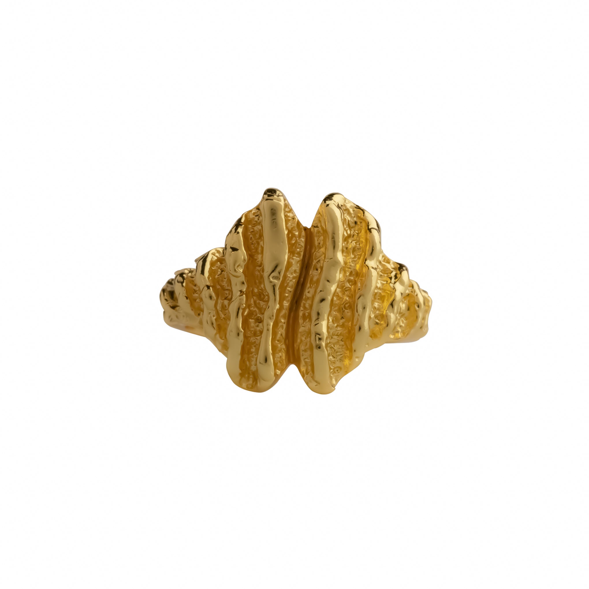 Summit Ring, 22K gold plated textured open band statement ring.